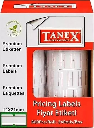 TANEX- BEYAZ ÇIZGLI FIYAT ETIKETI 12X21 MM 800 LÜ