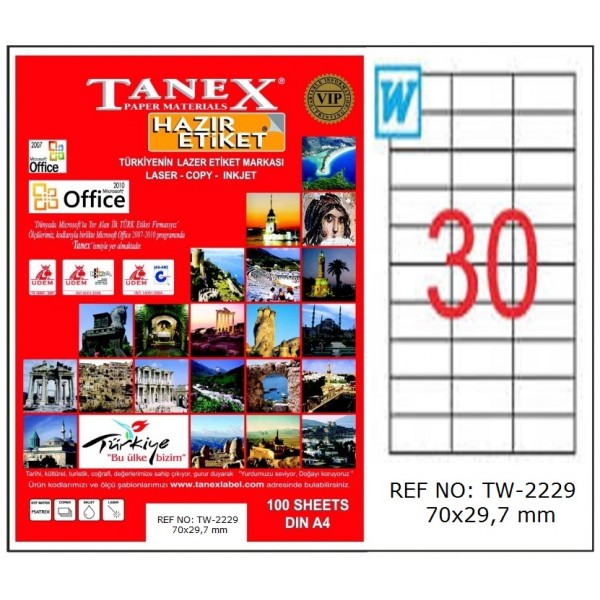 TANEX-TW2229 LAZER ETIKET 70X29,7 MM 100 LÜ