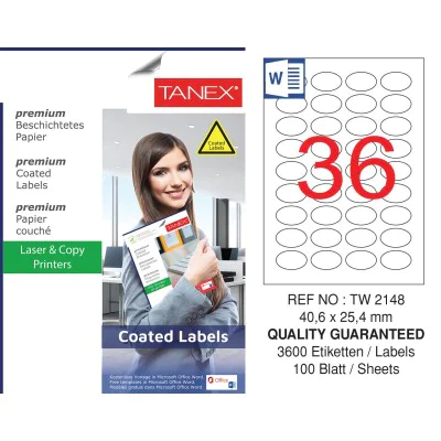 TANEX-TW2148 KUSE LAZER ETIKET 40,6X25,4 MM 100 LÜ