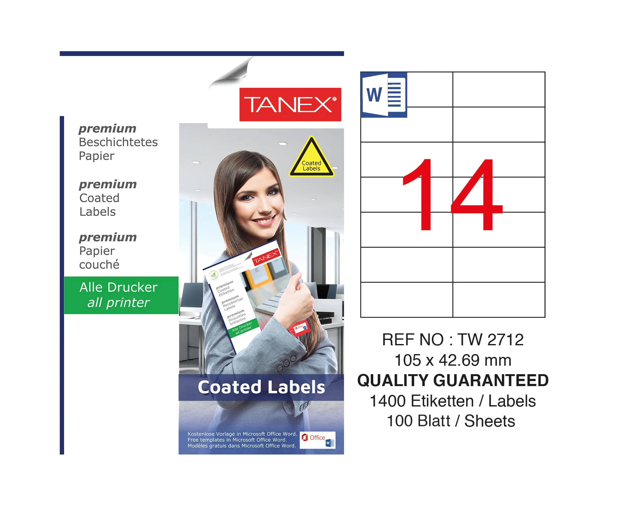 TANEX-TW2712 KUSE LAZER ETIKET 105X42,69 MM 100 LÜ