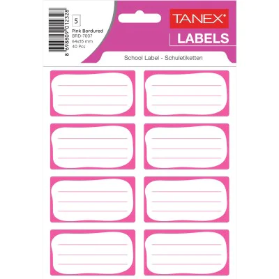 OKUL ETİKETİ ÇİFT SIRA BORDÜRLÜ PEMBE 5 AD - TANEX - TAN-BRD700705
