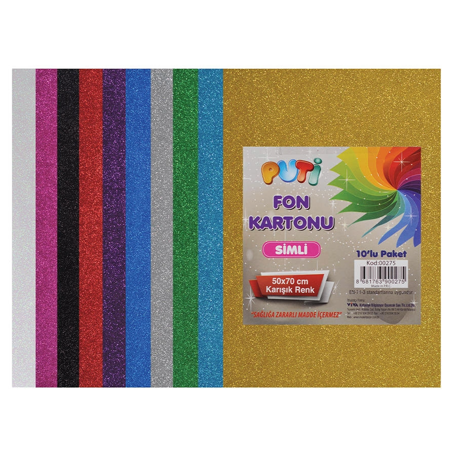 VIVA-00275 PUTI SIMLI FON KARTONU 50X70 CM KARISIK RENKLI 10 LU